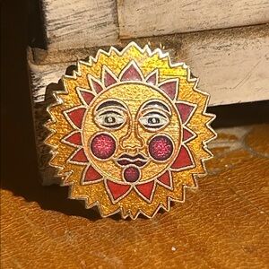 Vintage Aviva Sun Face Enamel Brooch